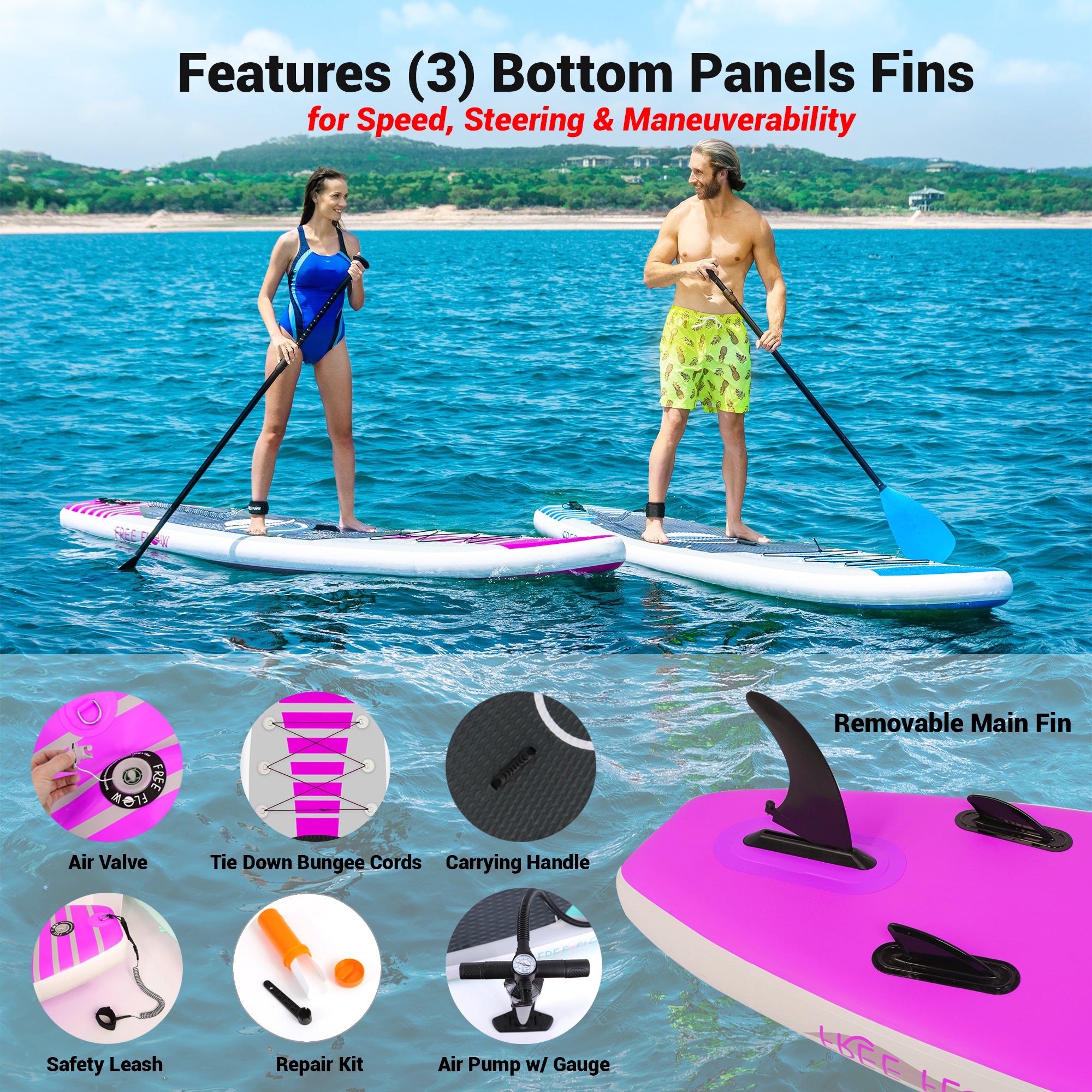 Inflatable Paddle Board - Stable Non-Slip Deck, 10'6", PVC, Teal