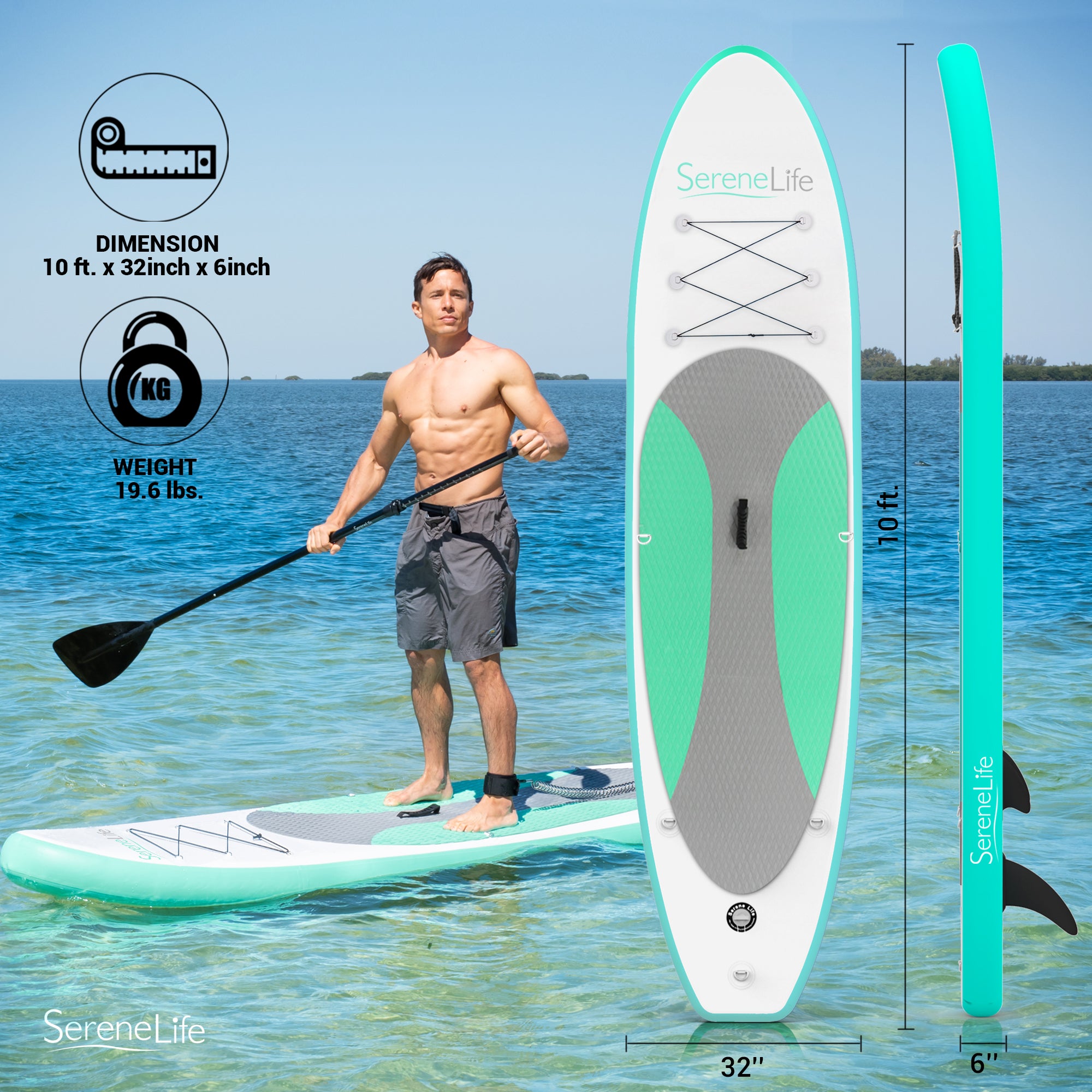 Inflatable Paddle Board - Stable Non-Slip Deck, PVC, 10' Blue