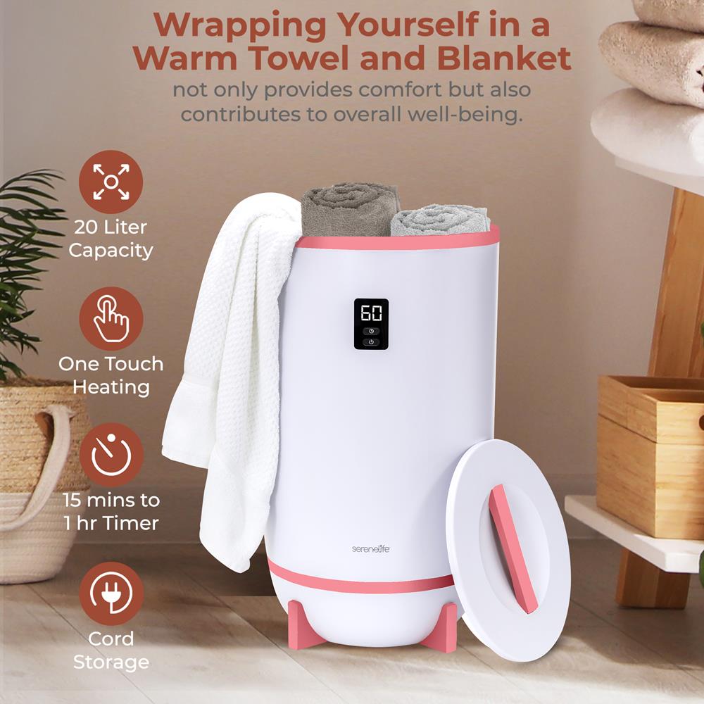 Portable Towel Warmer, Quick Heat, Auto Shut-Off, Pink