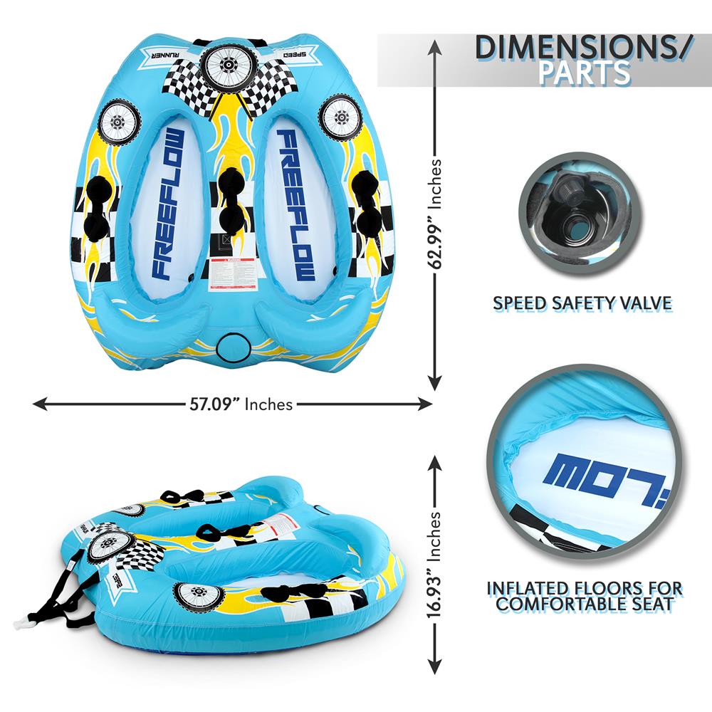 Inflatable Towable Tube for 2, Fast Inflation, Heavy-Duty PVC, Blue