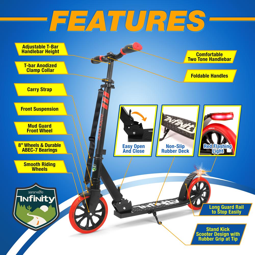 Foldable Kick Scooter for Teens & Adults, Smooth Wheels, Alloy Deck, Red