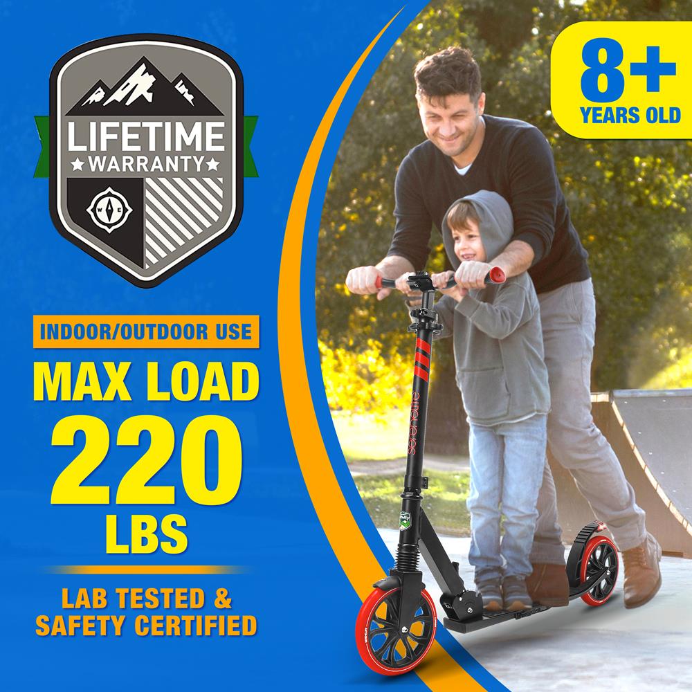 Foldable Kick Scooter for Teens & Adults, Smooth Wheels, Alloy Deck, Red