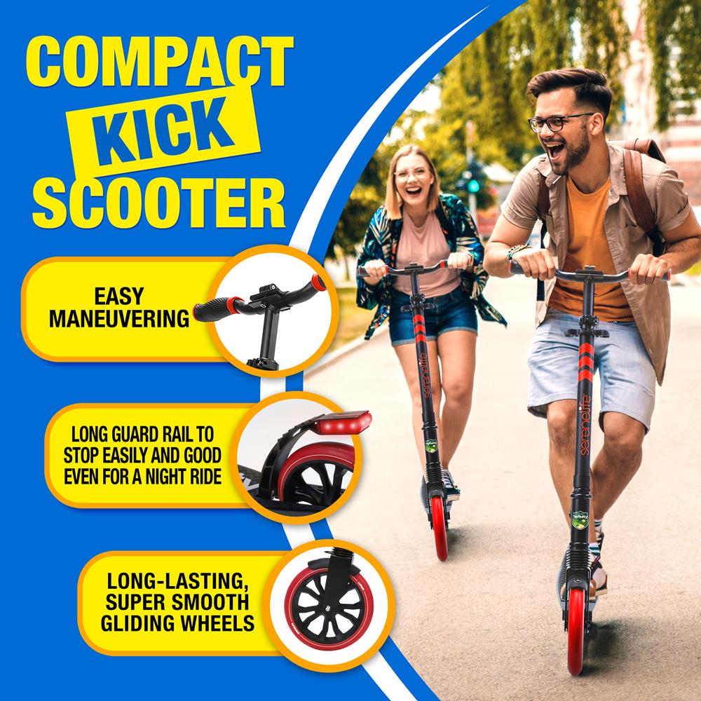 Foldable Kick Scooter for Teens & Adults, Smooth Wheels, Alloy Deck, Red