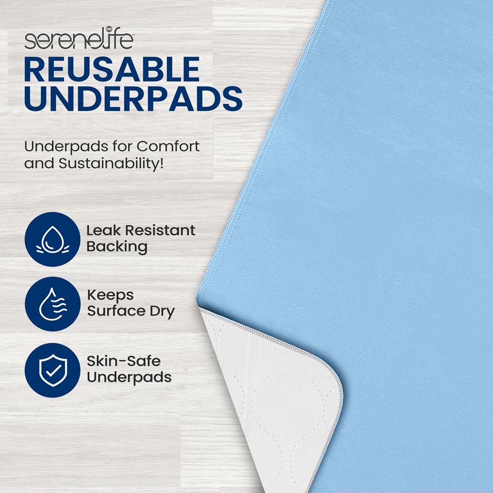 Reusable Underpads 4-Pack Super Absorbent Leak-Resistant Blue 34x36"