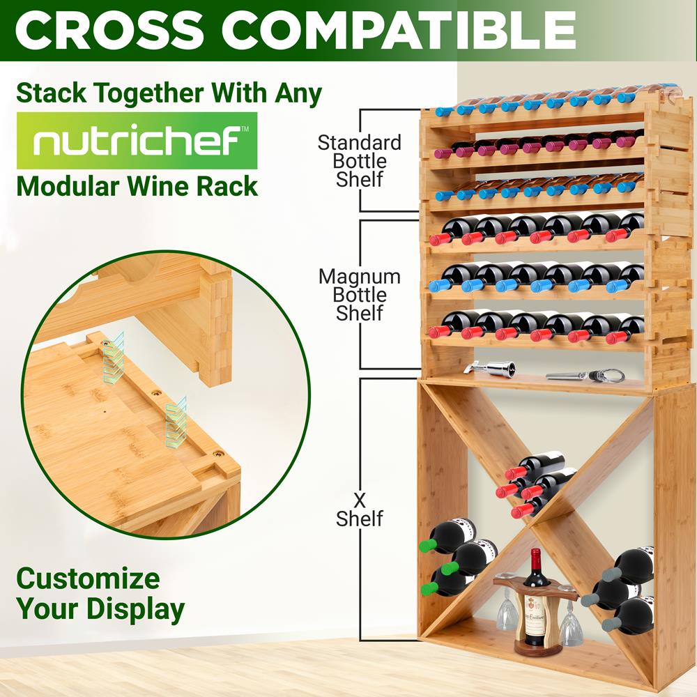 4 -Tier 24 Bottle Capacity Bamboo Stackable Wine Rack, Wobble-Free Modular Display Shelves (Natural)