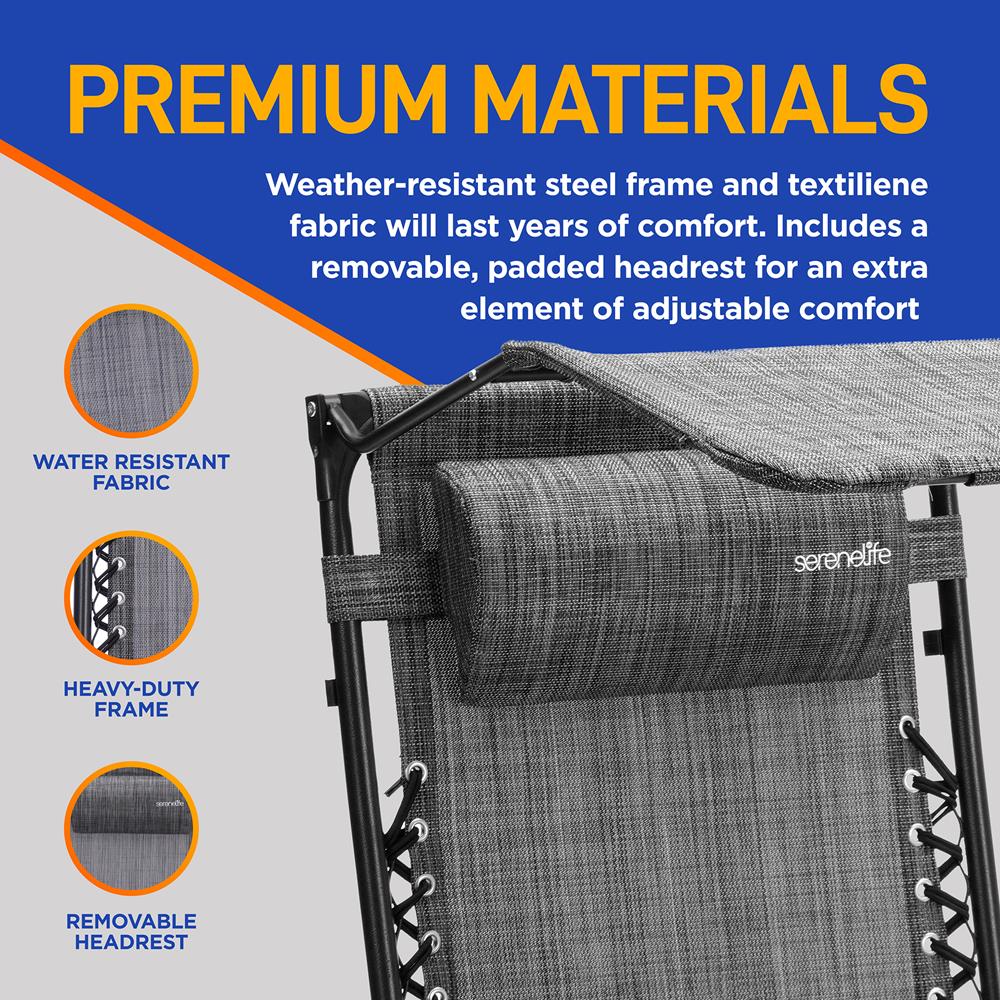 Zero Gravity Lounge Chairs 2-Pack, Adjustable Canopy, Steel & Textilene, Gray