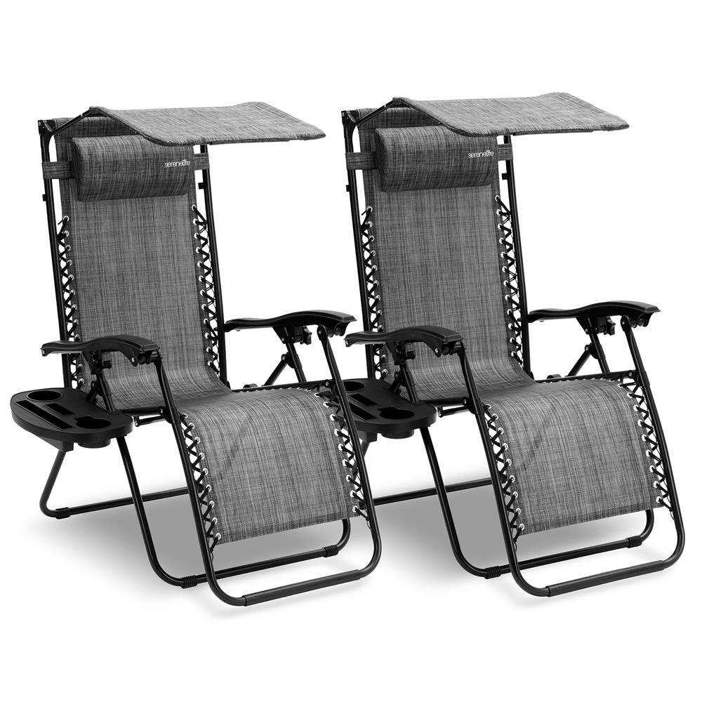 Zero Gravity Lounge Chairs 2-Pack, Adjustable Canopy, Steel & Textilene, Gray