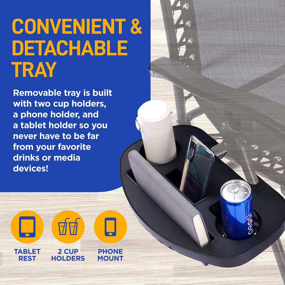 Outdoor Adjustable And Foldable Zero Gravity Lounge Chair Recliners With Canopy, Plastic Cup Holder Side Table And Pillow, 2 Pack, (Black)