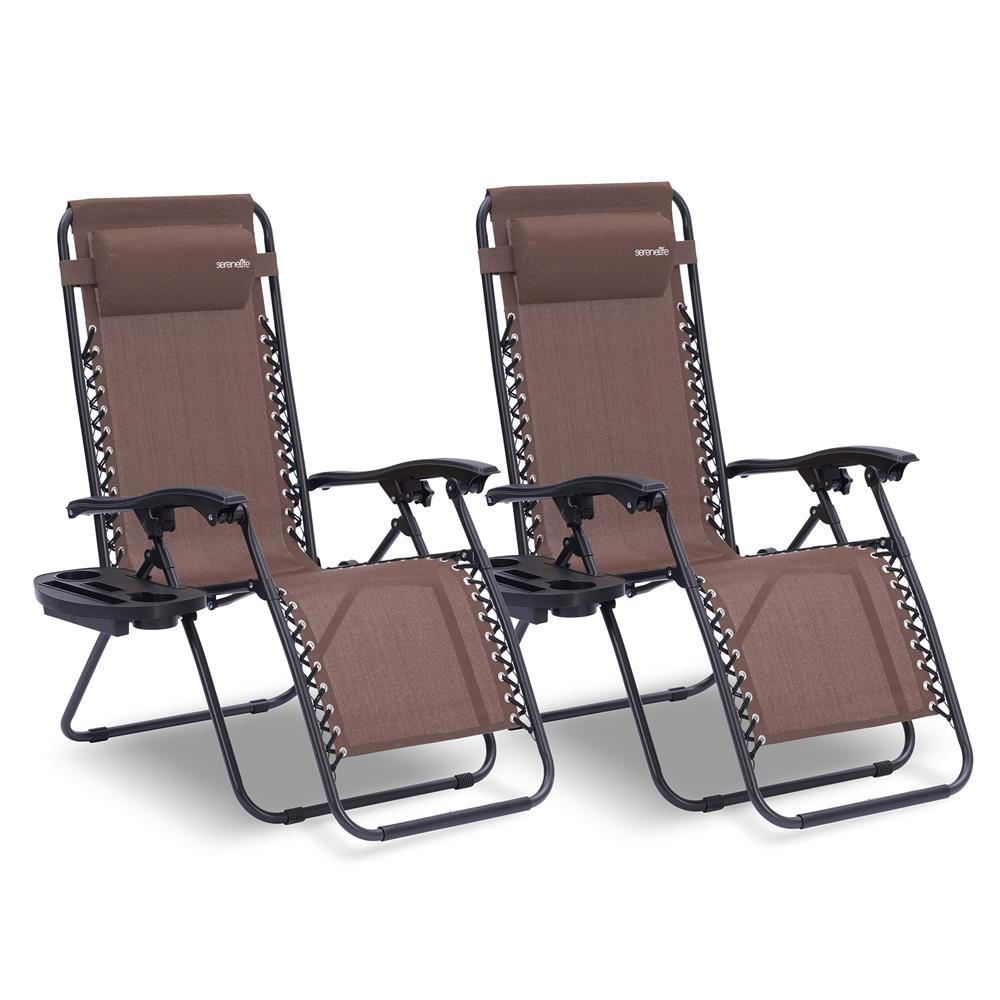 Zero Gravity Recliner Chairs 2-Pack, Ultimate Comfort, Steel, Brown