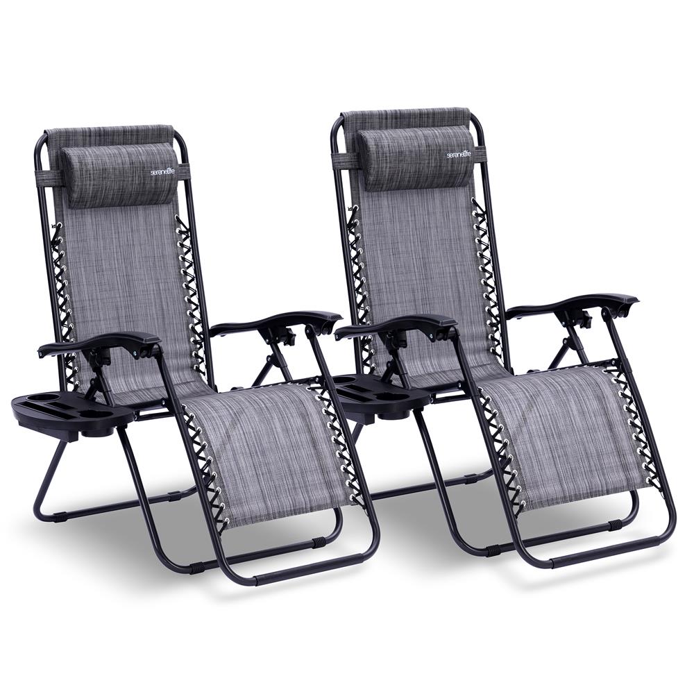 Zero Gravity Chairs Set of 2, Ultimate Comfort, Steel Mesh, Gray