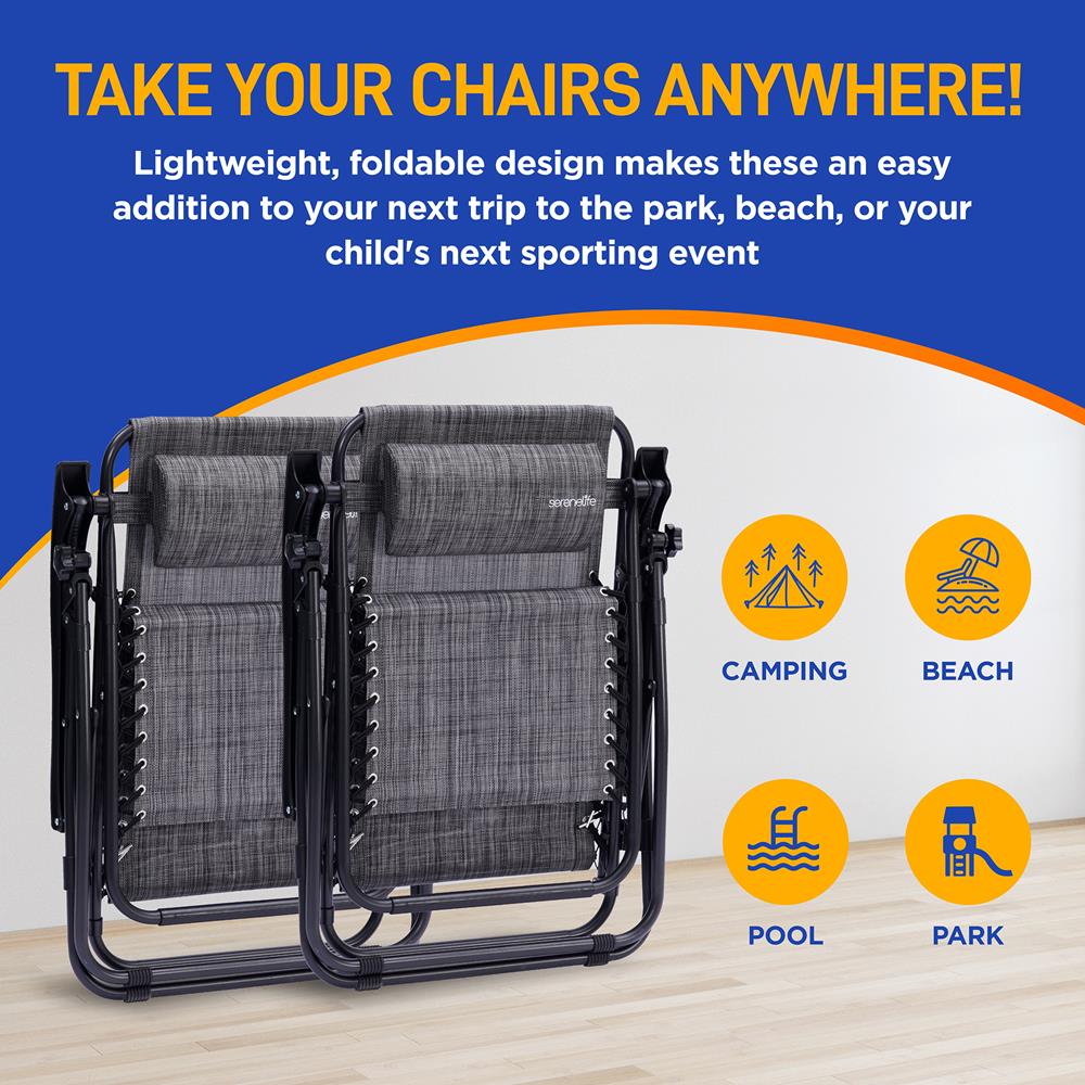 Zero Gravity Chairs Set of 2, Ultimate Comfort, Steel Mesh, Gray