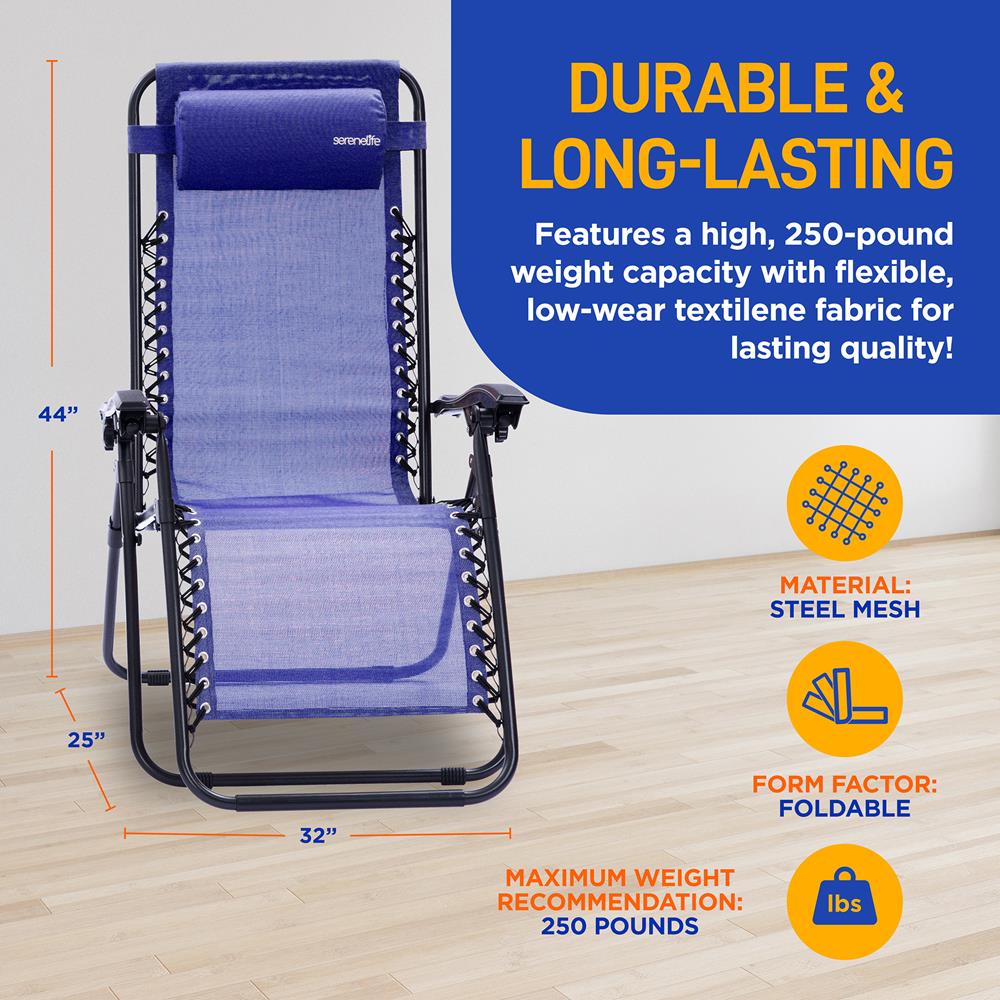 Zero Gravity Chair Set 2-Pack, Ultimate Comfort, Steel & Textilene, Blue