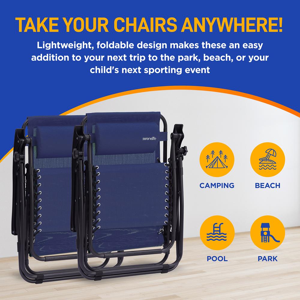 Zero Gravity Chair Set 2-Pack, Ultimate Comfort, Steel & Textilene, Blue