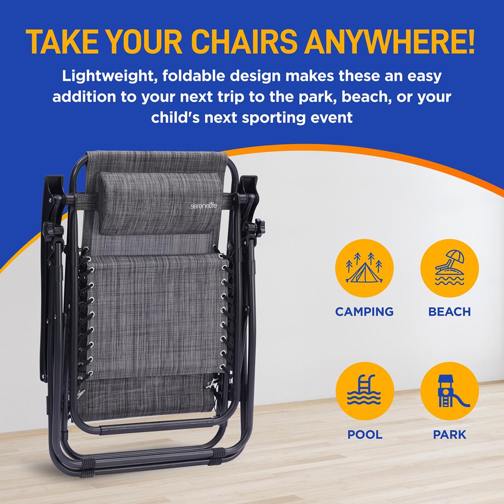 Zero Gravity Chair Set 2-Pack, Ultimate Comfort, Steel & Textilene, Gray