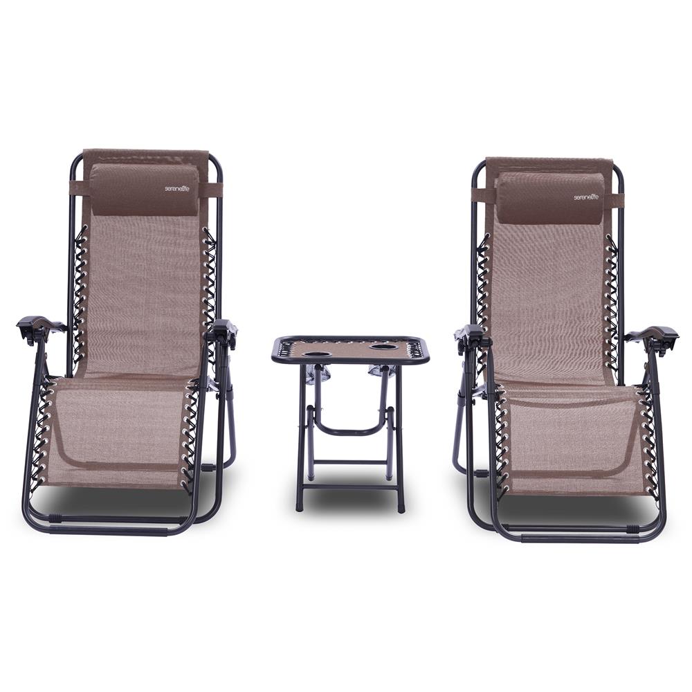 Outdoor Zero Gravity Recliner Set, Ultimate Comfort, Steel & Textilene, Brown
