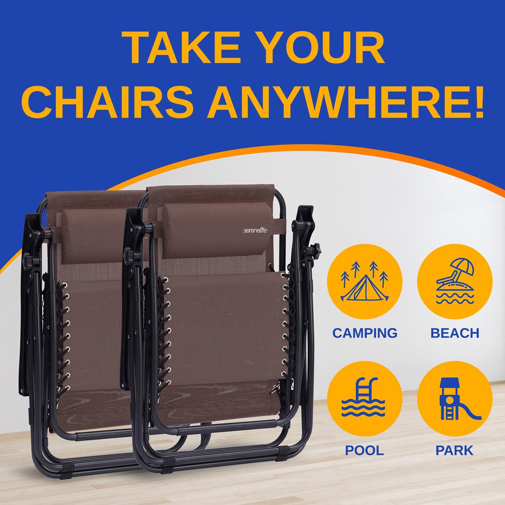 Outdoor Zero Gravity Recliner Set, Ultimate Comfort, Steel & Textilene, Brown