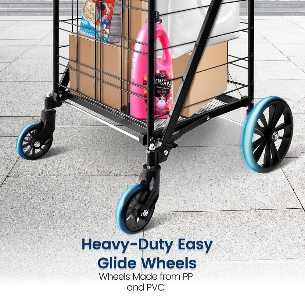 Collapsible Utility Cart - Compact And Portable Shopping Cart With Comfortable Grip (Bag Not Included)
